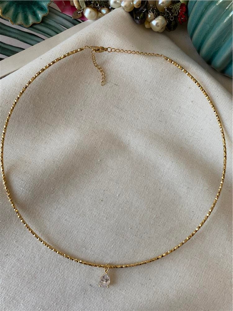 Çelik Damla Taşlı Choker Kolye 