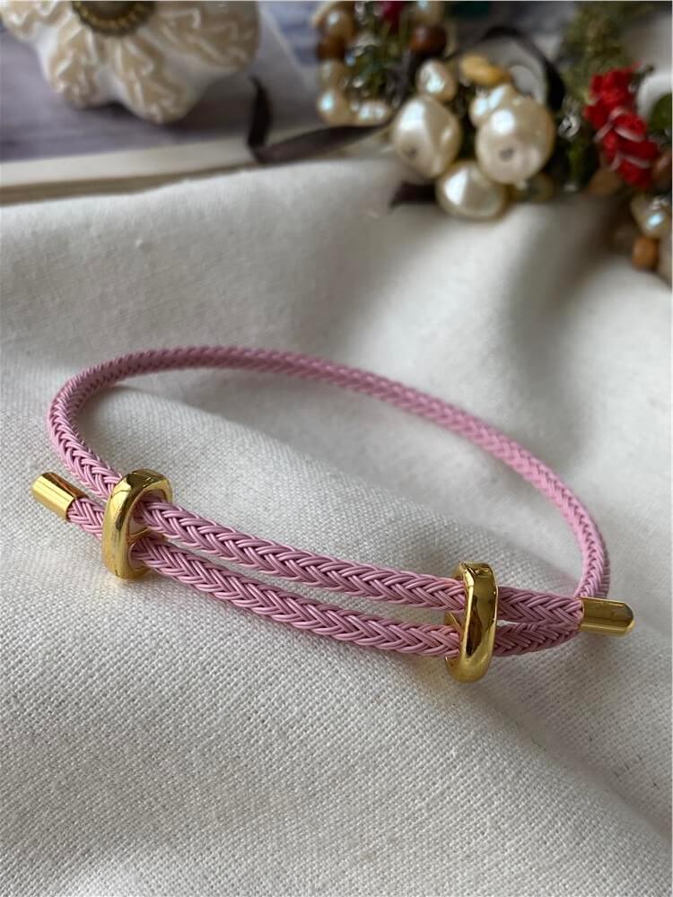 Çelik Detaylı Ayarlanabilir Açık Pembe Örgü Bileklik
