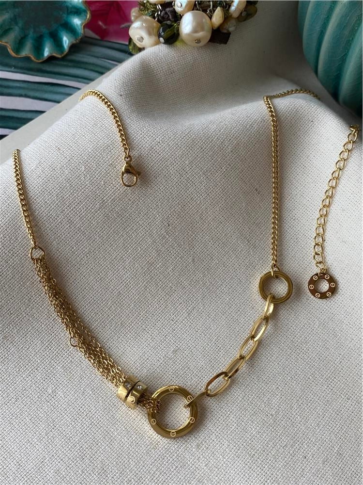 Çelik Gold Mix Zincirli Kolye 