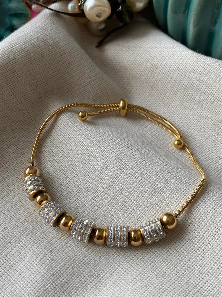 Çelik Gold Silindir Taşlı  Bileklik