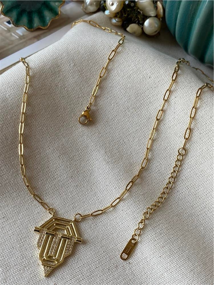 Çelik Gold Taşlı 60 cm Serenay Kolye