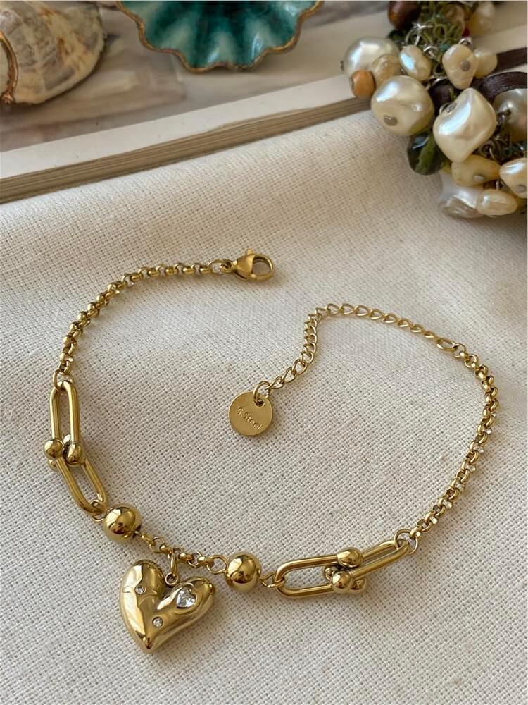 Çelik Kalp Charmlı Tffny Tasarım Küpe