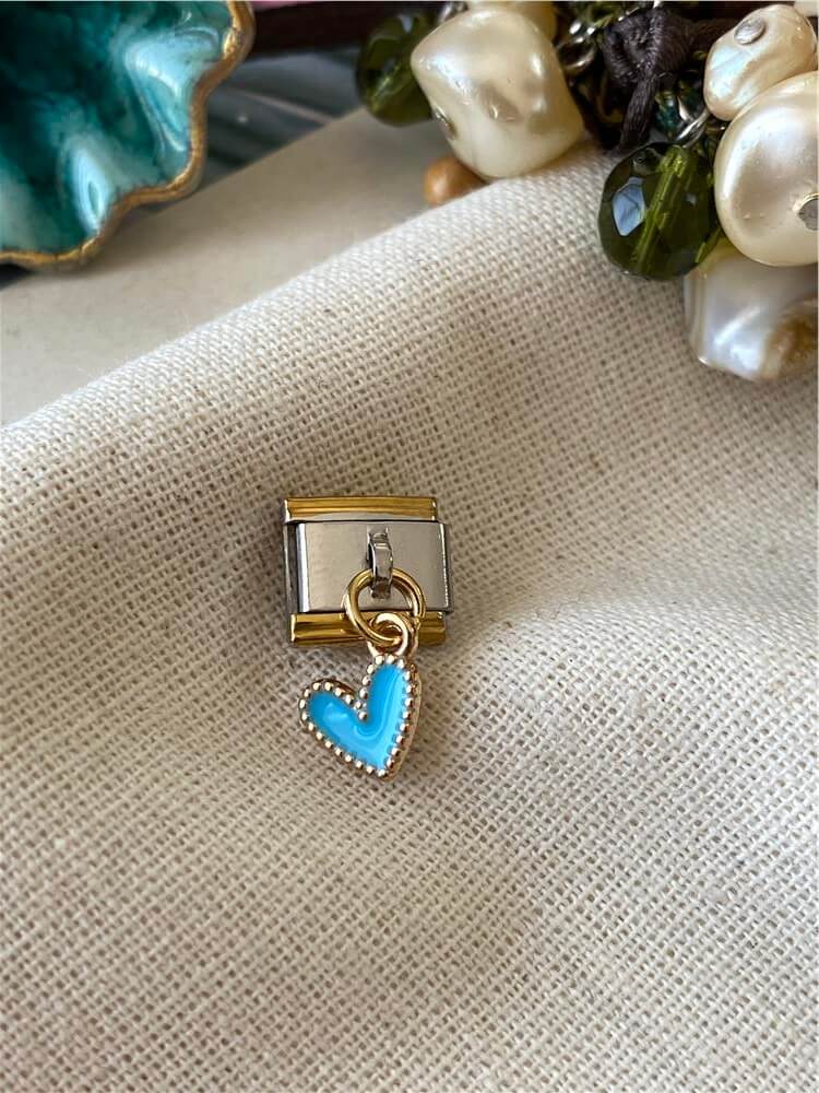 Çelik Mavi Kalp Sallantılı İtalyan Charm