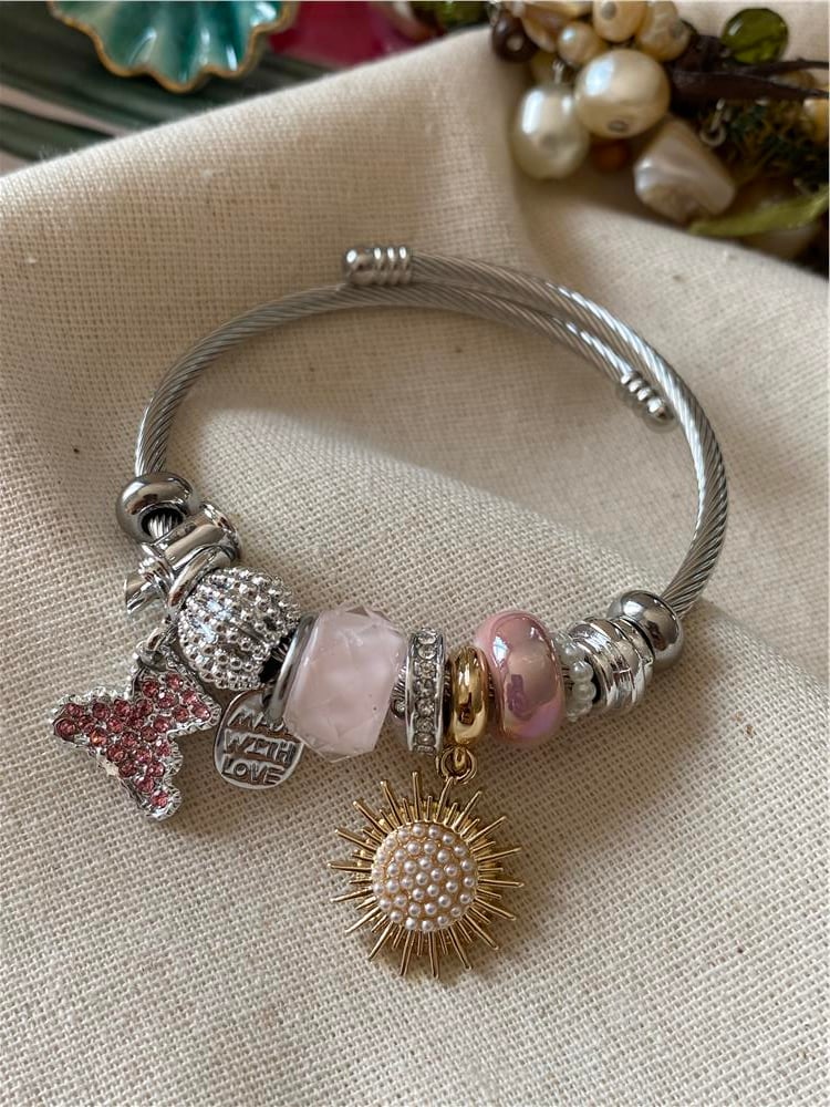 Çelik Pembe Güneş Charm Bileklik