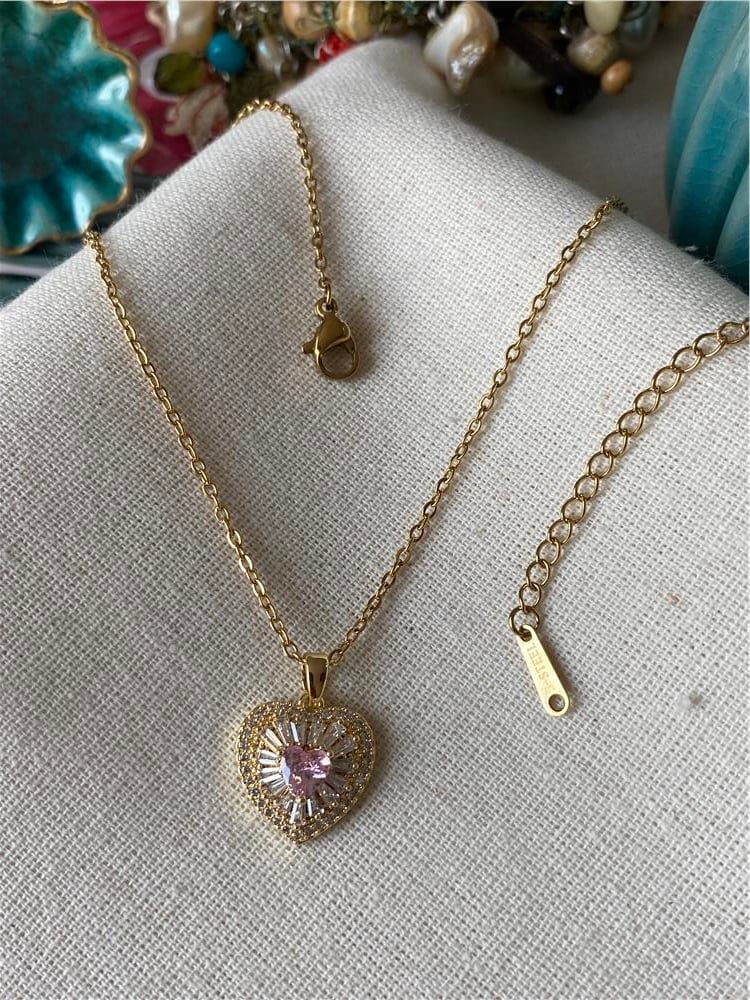 Çelik Pink Heart Kolye 