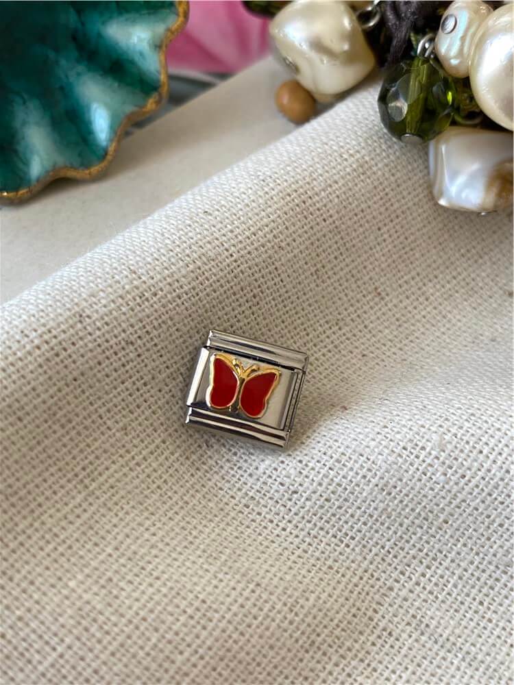 Çelik Red Butterfly İtalyan Charm