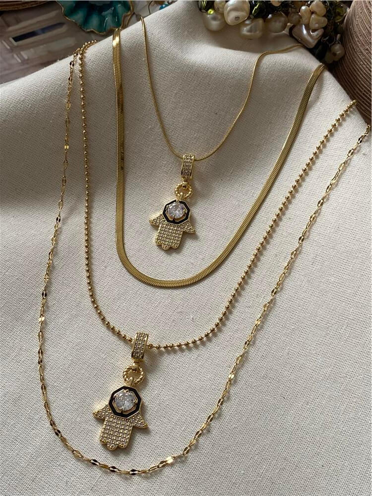 Çelik Şikel Model Hamsa Eli Çoklu Kolye