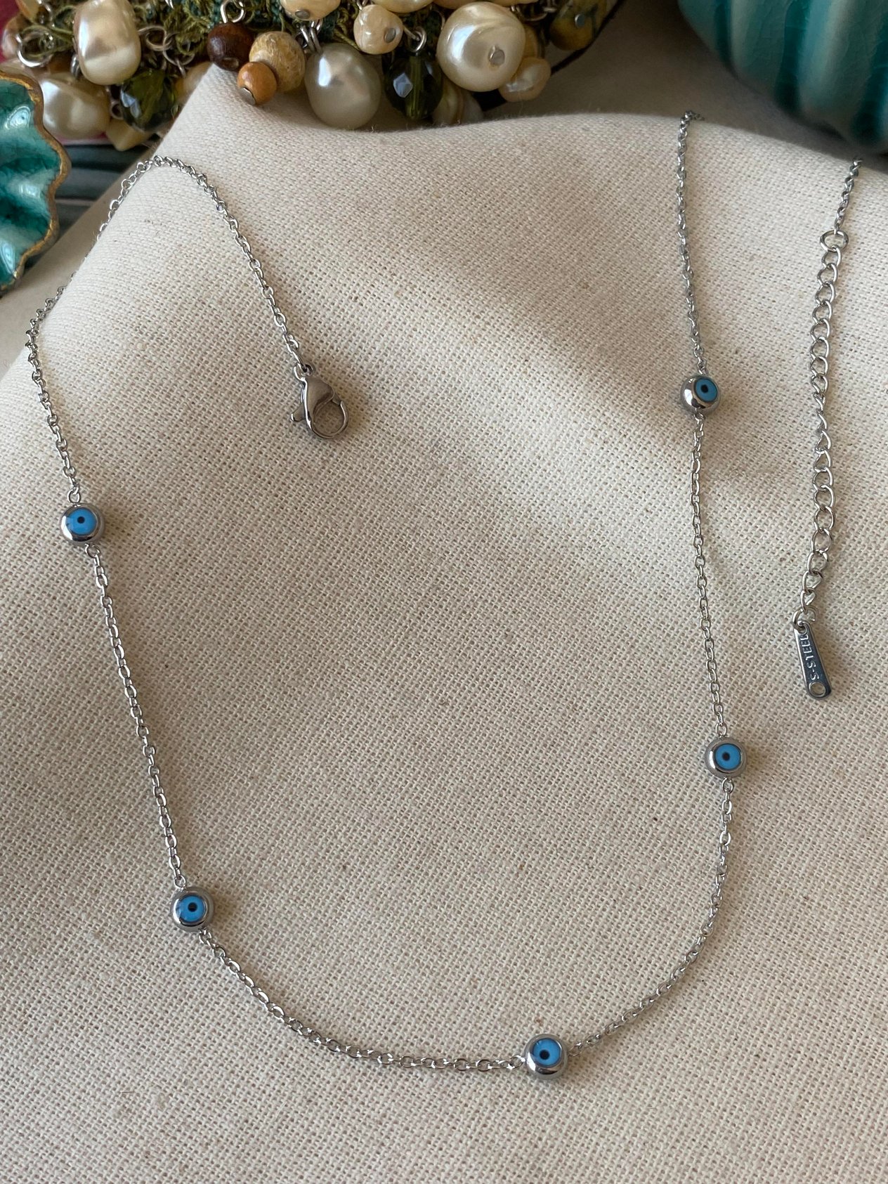 Çelik Silver Minimal Göz Boncuk Kolye