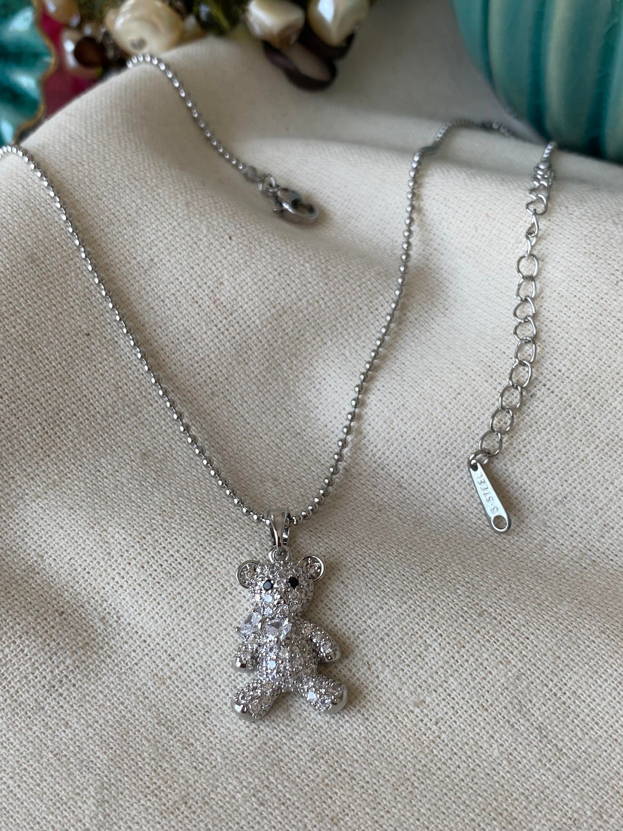 Çelik Silver Teddy Bear Kolye