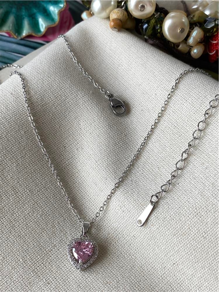 Çelik Swarovski Kalp Kolye