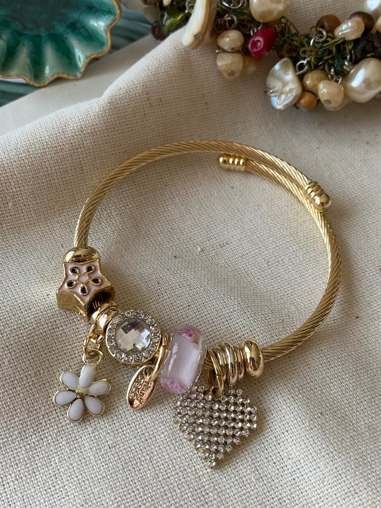 Çelik Taşlı Kalp Charm Bileklik