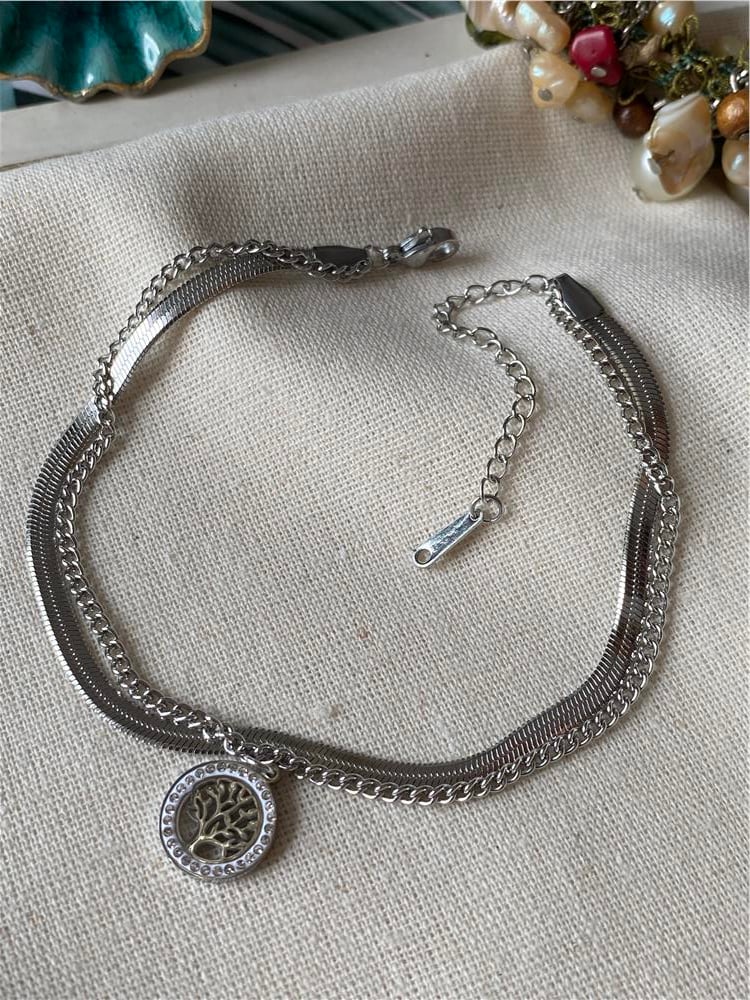 Çelik Taşlı Yaşam Ağacı Charm Halhal