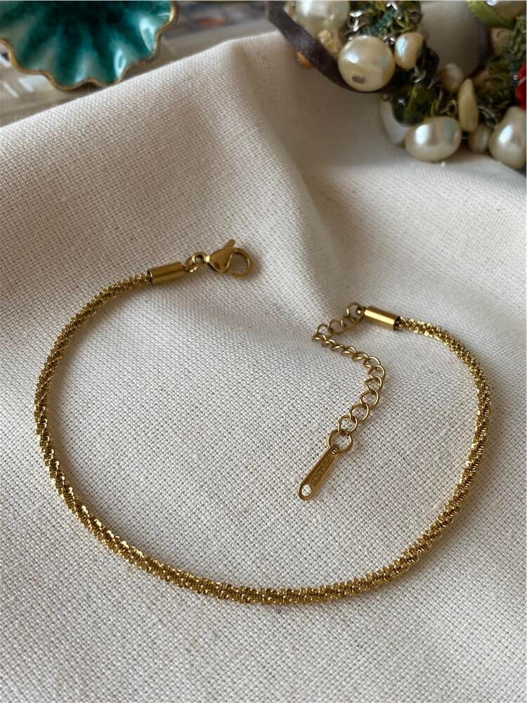 Çelik Tırtıklı Gold Halhal
