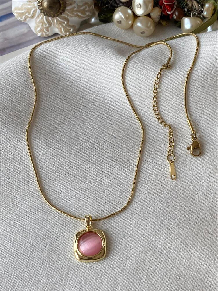 Çelik Vintage Pembe Kolye