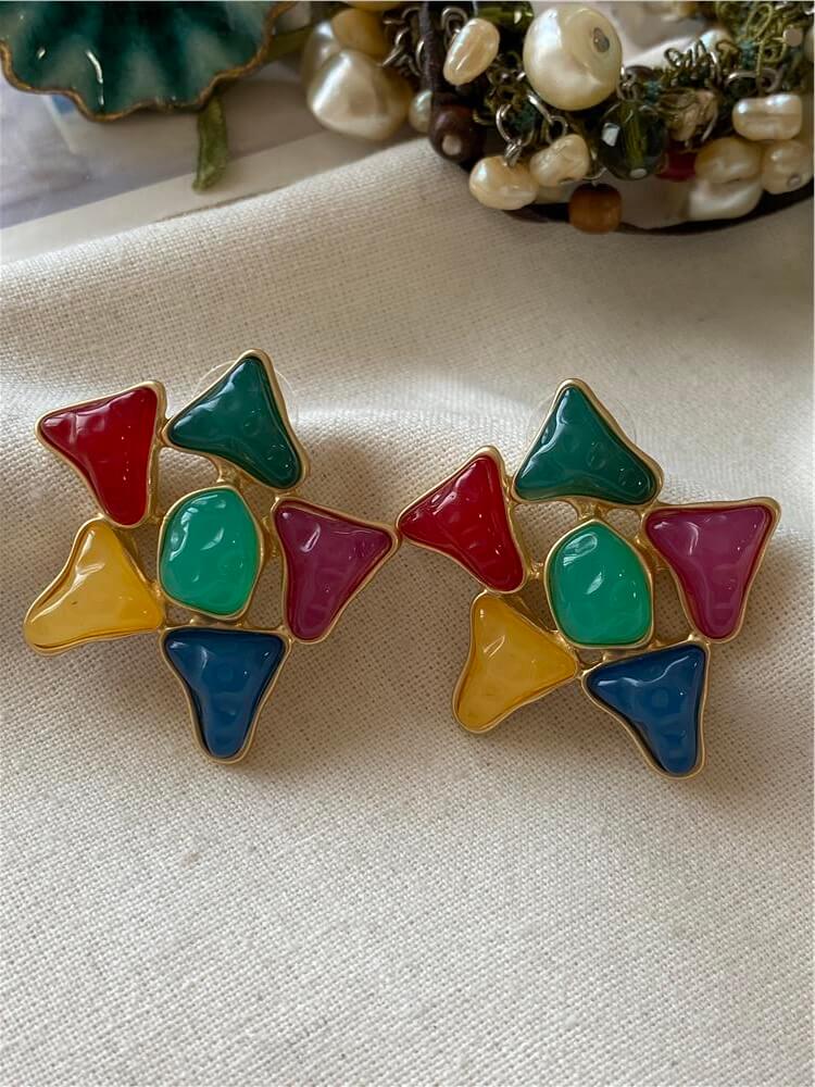 Çok Renkli Vintage Tasarım Küpe