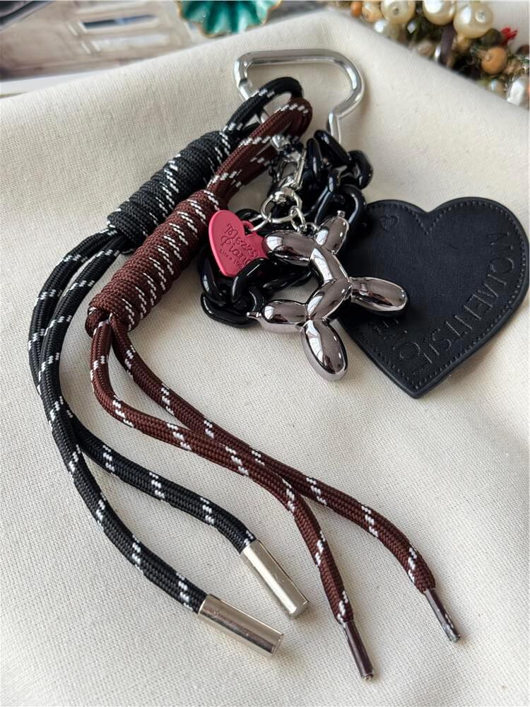Deri Kalp Sallantılı Balon Köpek Çanta Charmı