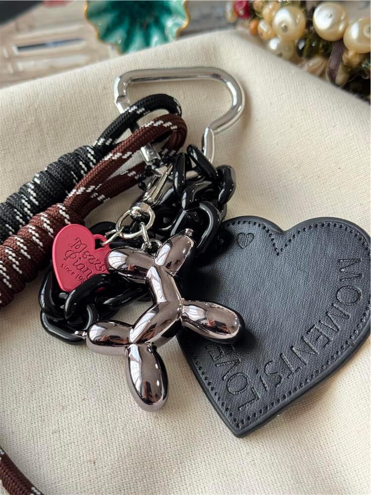 Deri Kalp Sallantılı Balon Köpek Çanta Charmı