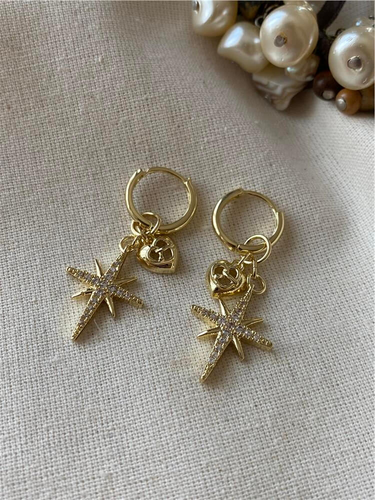 Gold Kalp ve Kuzeyyıldızı Charmlı Küpe