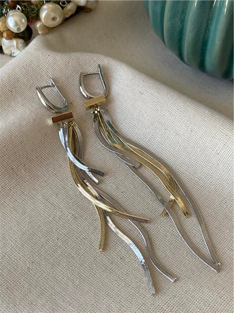Gold Silver Yassı Sallantılı Küpe
