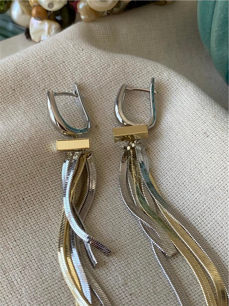 Gold Silver Yassı Sallantılı Küpe