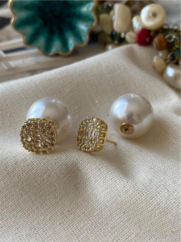 İnci Kapamalı Diamond Küpe