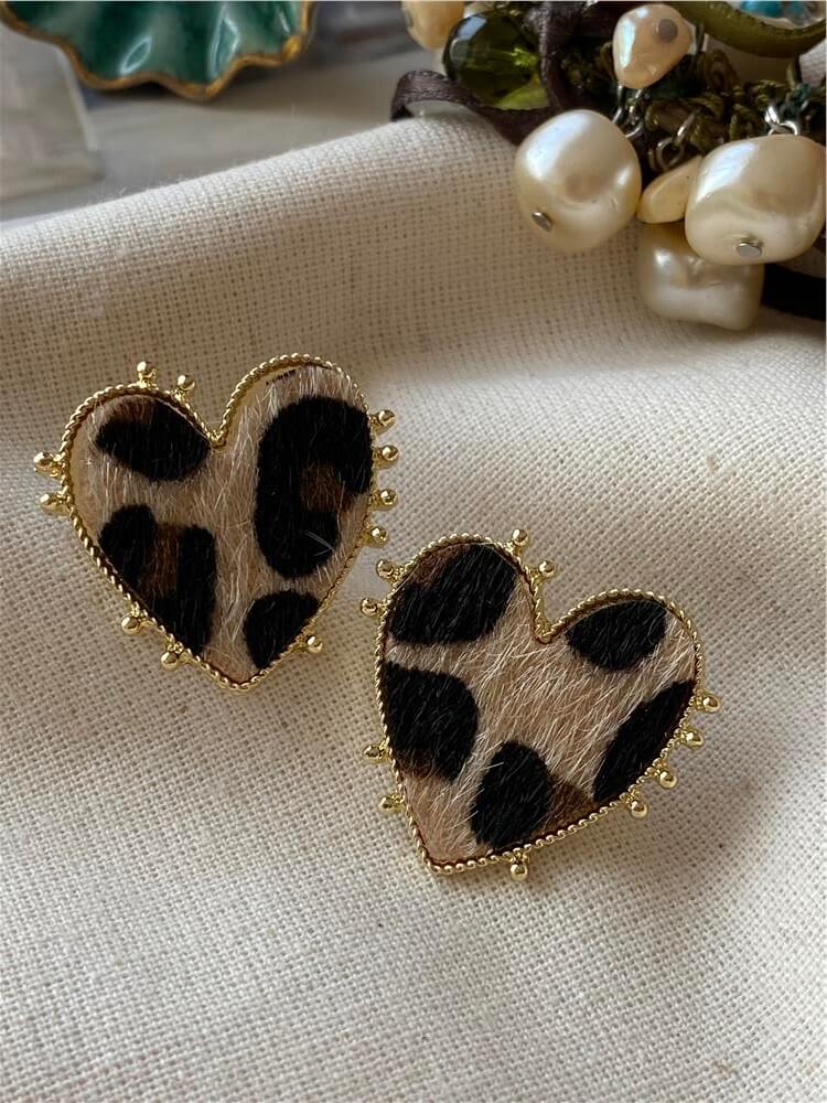 Leopar Desenli Kalp Küpe