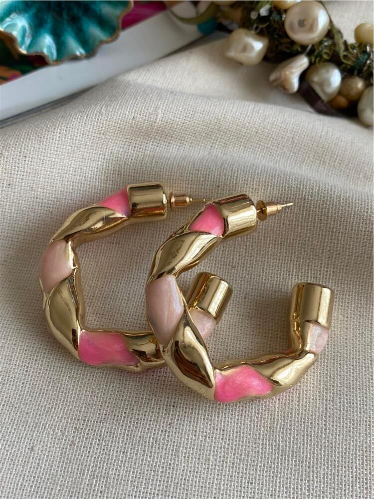 Pembe Mineli Sarmal Halka Küpe