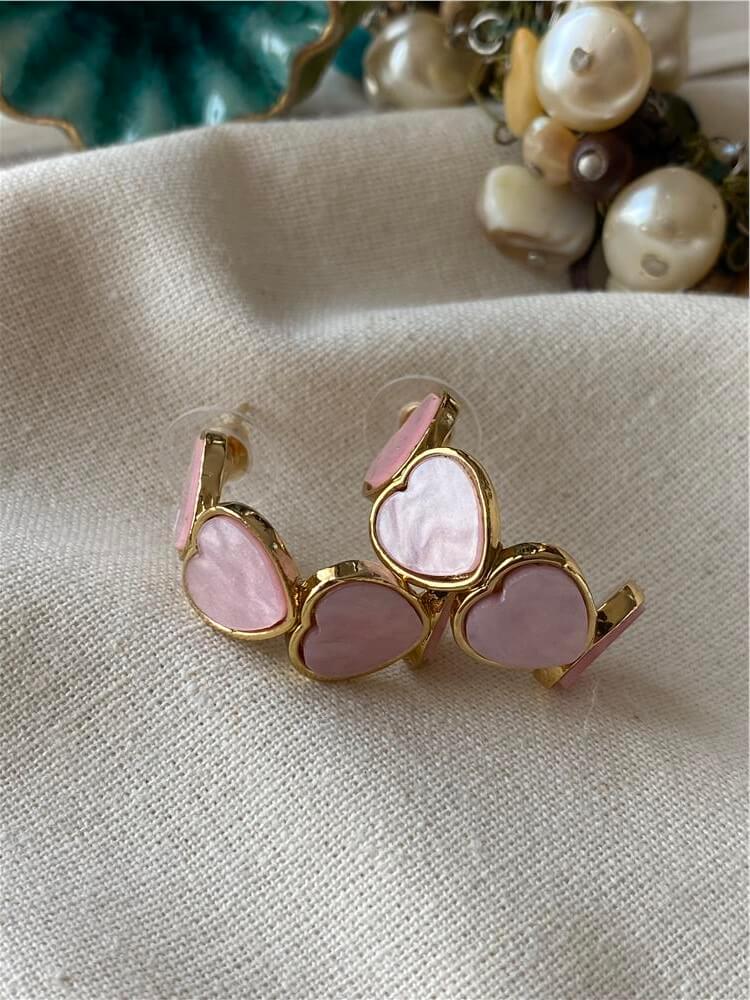 Pembe Renkli Sıralı Kalpler Küpe