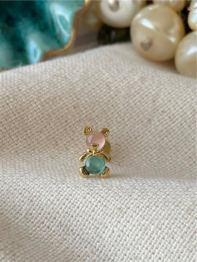 Renkli Taşlı Ayıcık Piercing Küpe