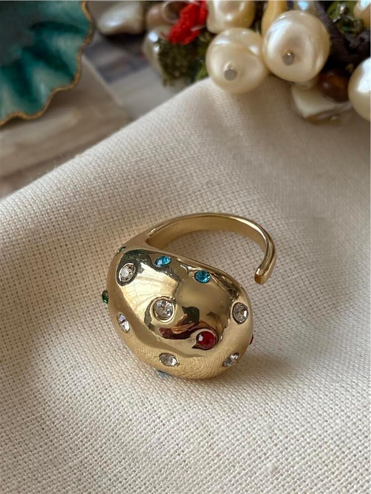 Renkli Taşlı Gold Bubble Yüzük