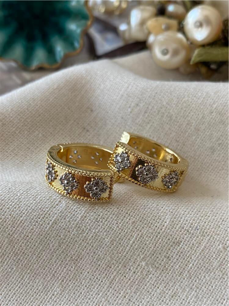 Silver Taşlı Cleef Model Kalın Halka Küpe