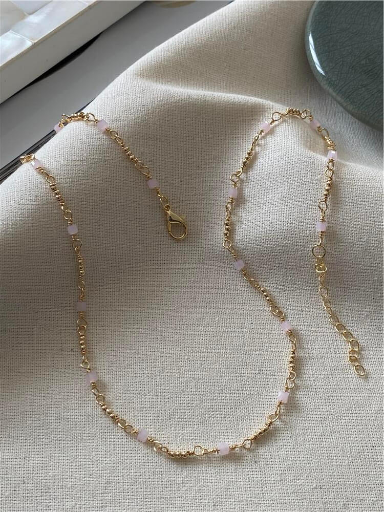 Sıralı Mini Dorikalı Pembe Taşlı Kolye