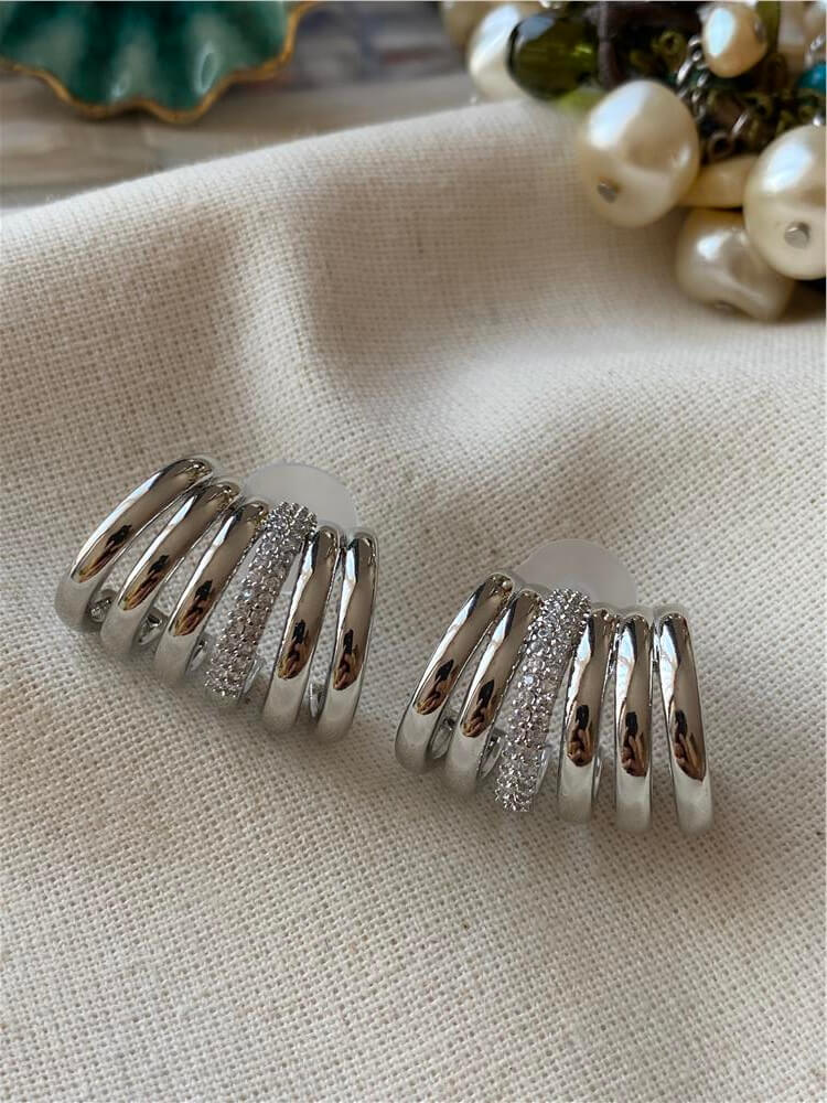 Taş Detaylı Silver Kaburga Küpe