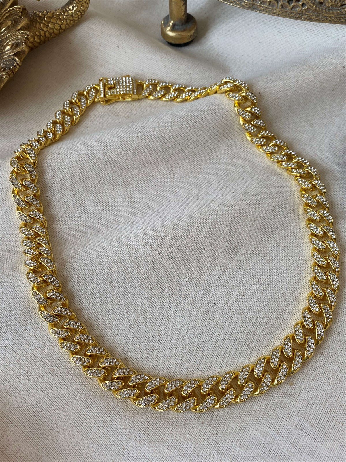 Taşlı Kalın Zincir Kolye