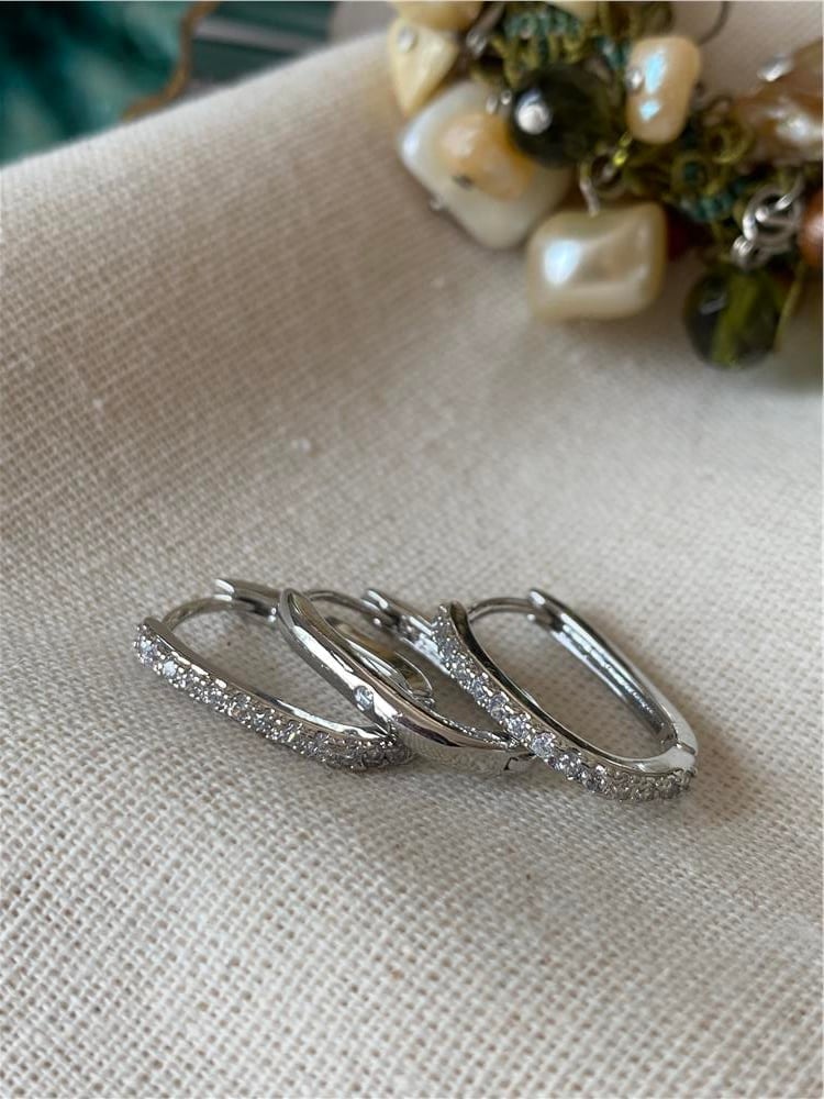 Üçlü Silver Oblong Küpe