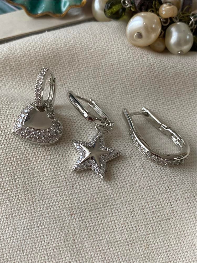 Üçlü Taşlı Star&Heart Küpe