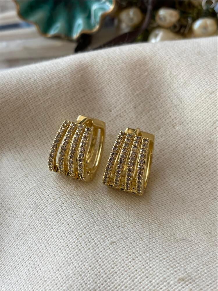 VIP 14K Dört Sıra Taşlı Küpe