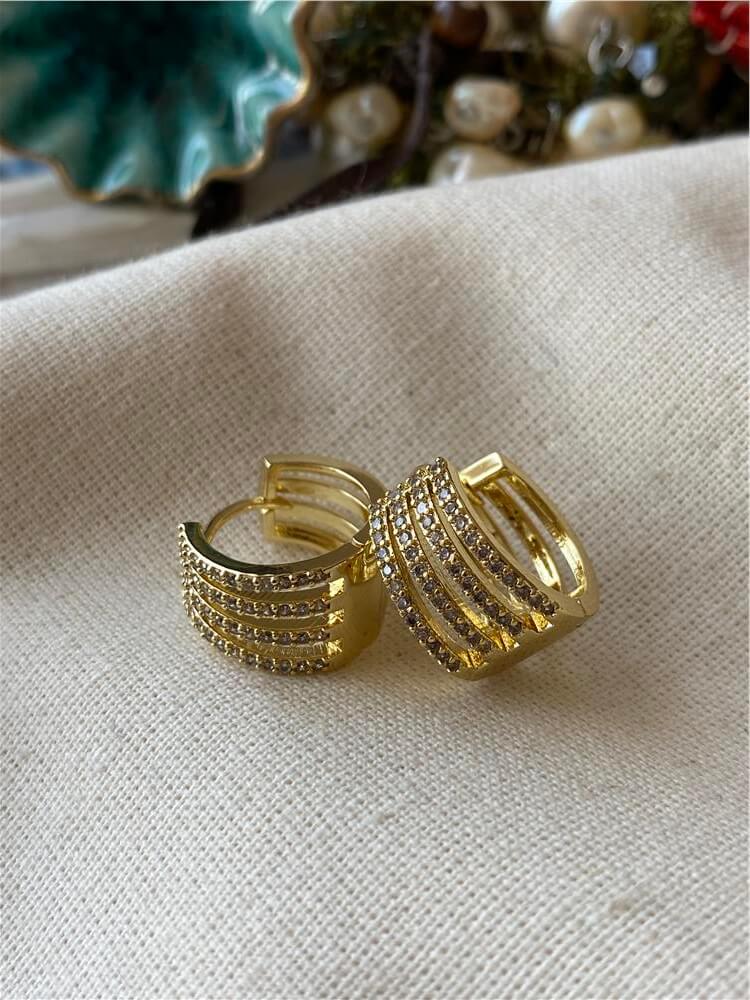 VIP 14K Dört Sıra Taşlı Küpe