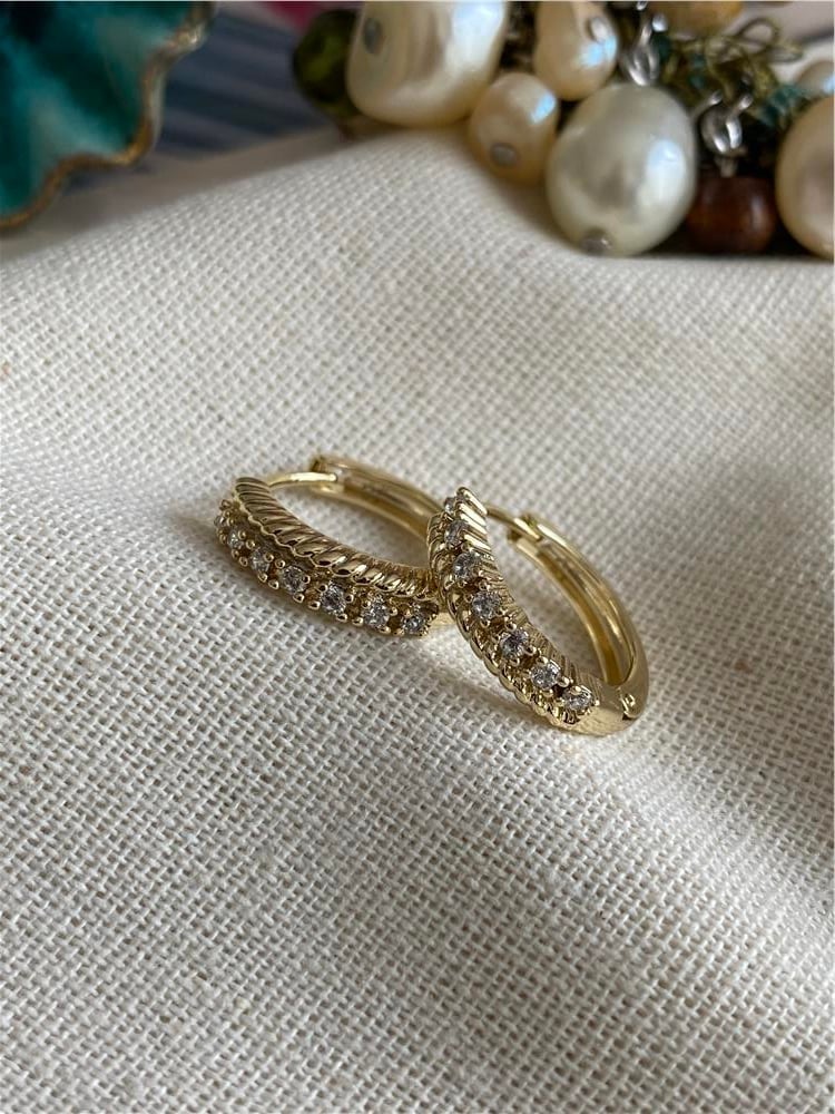 VIP 14K Mini Taşlı Halka Küpe