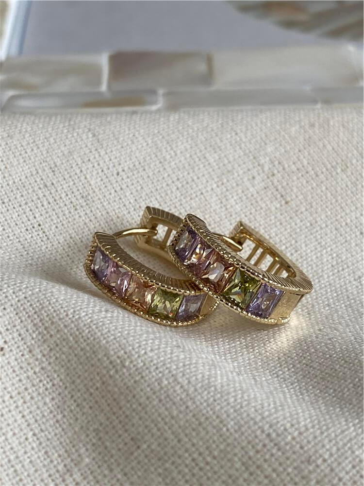 VIP 14K Pastel Taşlı Mini Halka Küpe