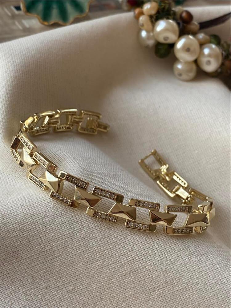 VIP 14K Prizma Desenli Taşlı Zincir Bileklik