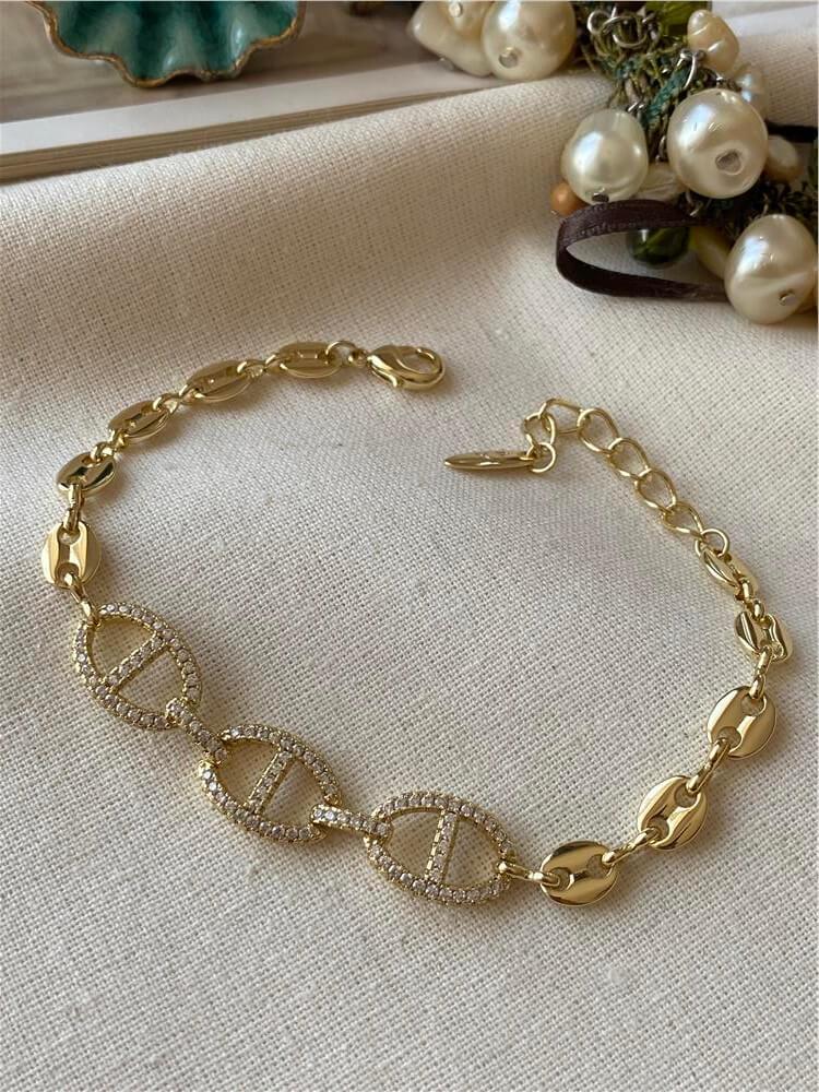 VIP 14K Taşlı Düğme Zincir Bileklik