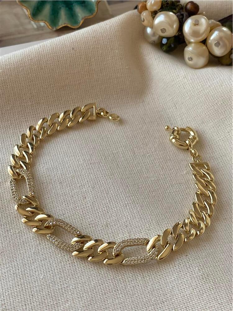VIP 14K Taşlı Oval Tasarım Zincir Bileklik