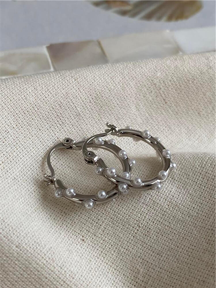 VIP Mini İncili Silver Halka Küpe