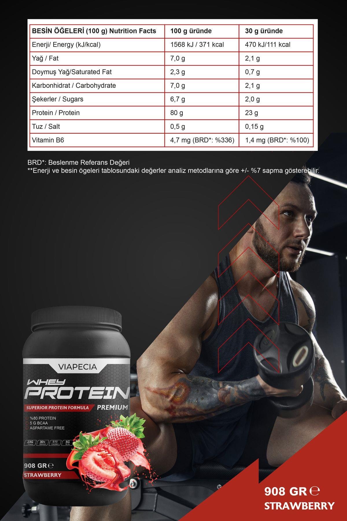 Viapecia Whey Protein Çilekli 908 gr – Yüksek Proteinli, Lezzetli Çilek Aromalı Sporcu Takviyesi