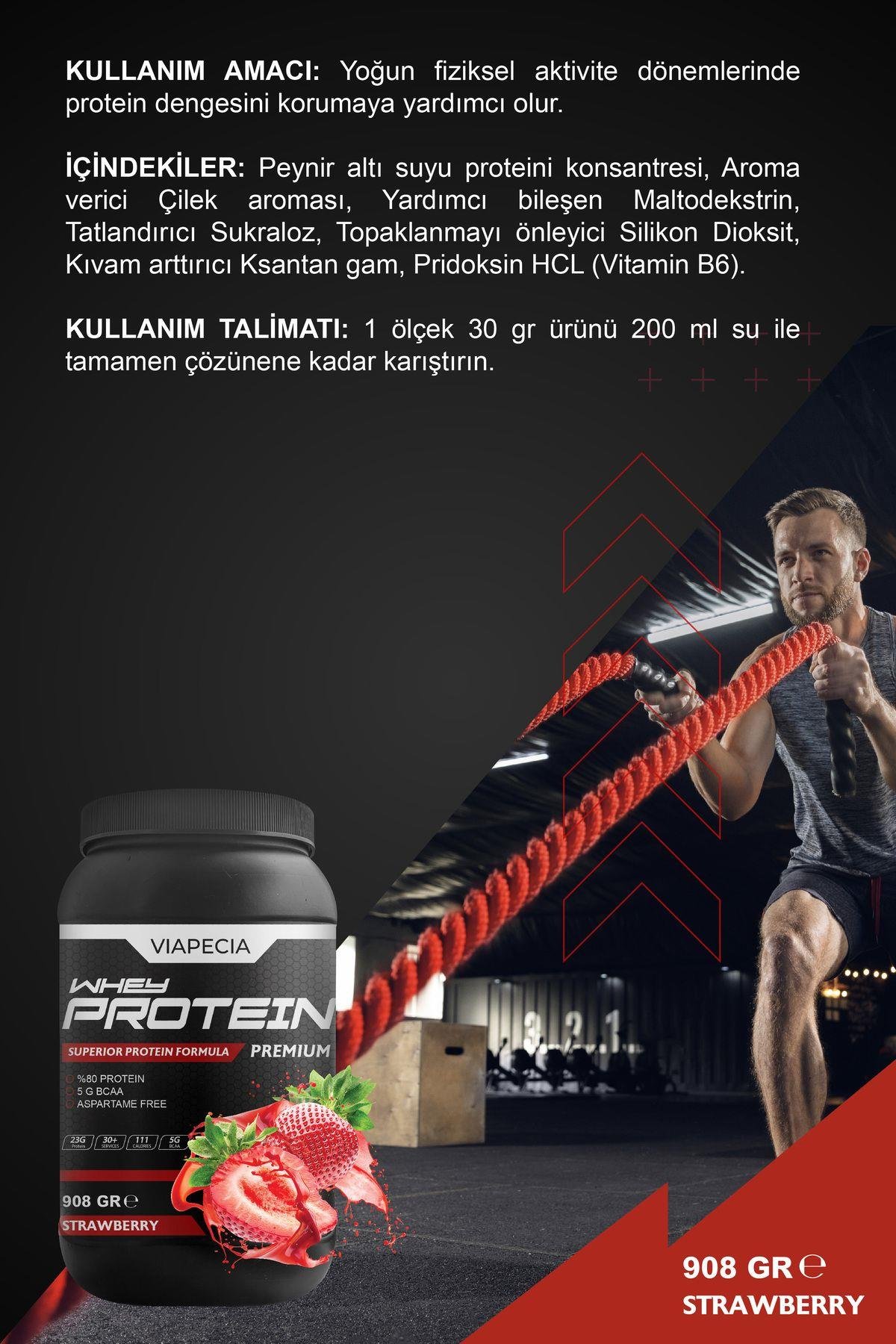 Viapecia Whey Protein Çilekli 908 gr – Yüksek Proteinli, Lezzetli Çilek Aromalı Sporcu Takviyesi