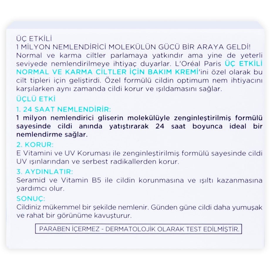 L'Oréal Paris 3 Etkili Günlük Bakım Kremi Normal ve Karma Ciltler 50 Ml