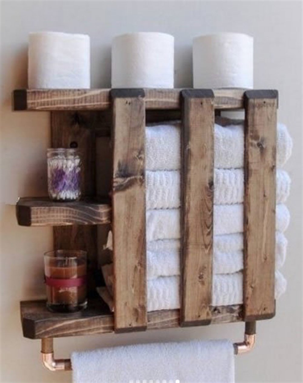 Tena Dekor Vintage Doğal Ahşap Banyo Rafı Havluluk