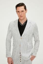 CEKMON CEKMON Erkek Çizgili Regular Fit Likralı Pamuklu Rahat Klasik Blazer Ceket 