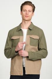 CEKMON CEKMON Erkek Regular Fit Çift Renkli Cepli Fermuarlı Gabardin Spor Gömlek Ceket 